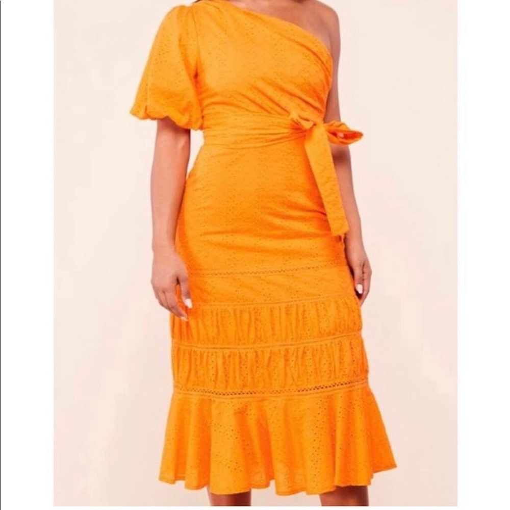 Midi length one shoulder dress